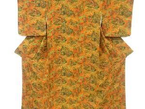 縮緬地　時代人物に和楽器模様小紋着物